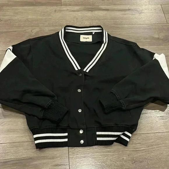 [L]Smyth Campus Sutra  Striped Snap Button-Down Bomber Jacket Women - Picture 4 of 10